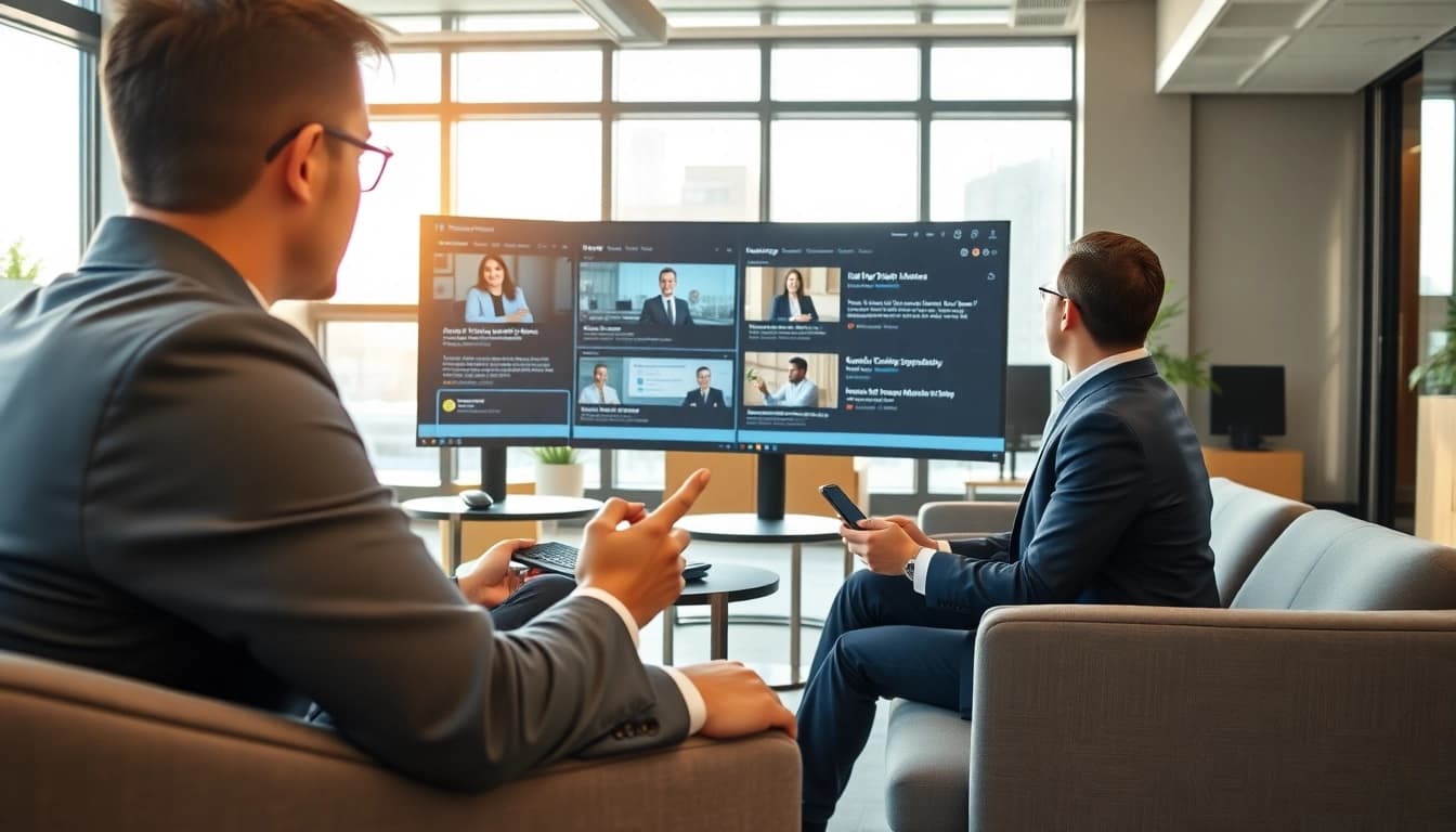 Headhunter IT in einem modernen Büro, während einer virtuellen Rekrutierungssitzung.
