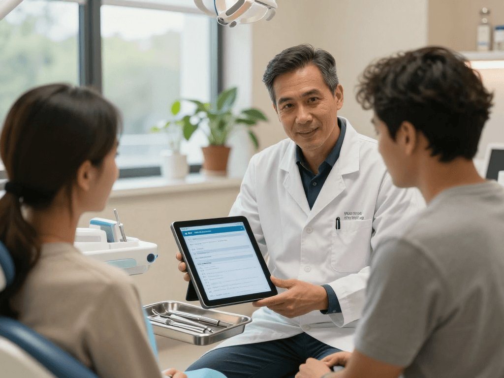 Consultation in a dental clinic focusing on patient care and und Zahnarztpraxen privacy.