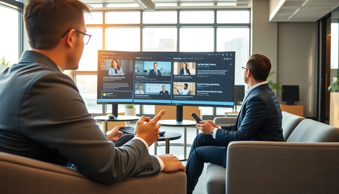 Headhunter IT in einem modernen Büro, während einer virtuellen Rekrutierungssitzung.