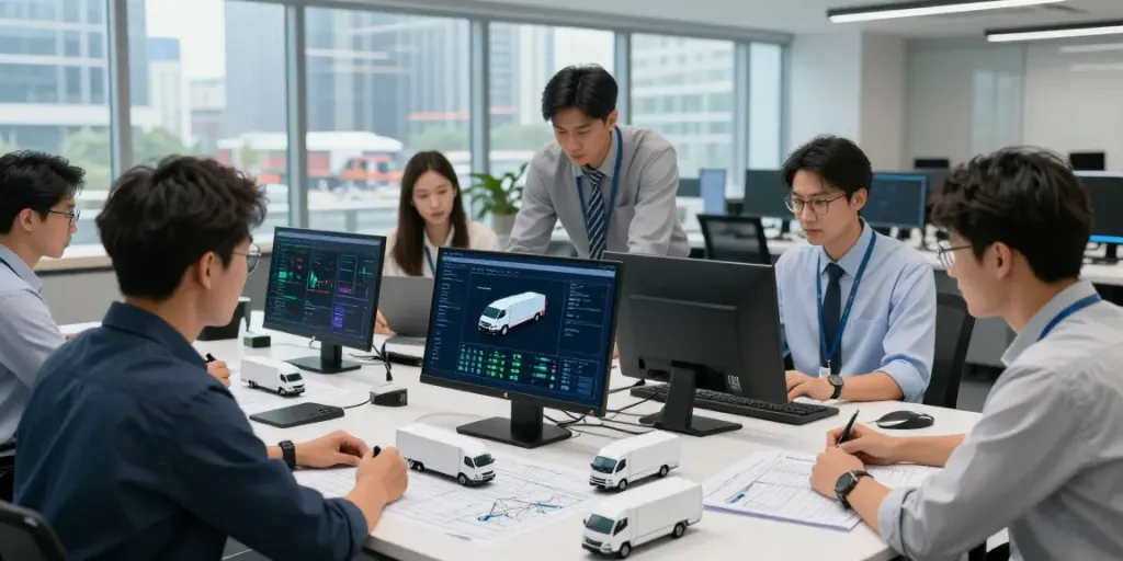 Professionelles Team von Transportunternehmen in Stuttgart bei der Planung effizienter Logistiklösungen.