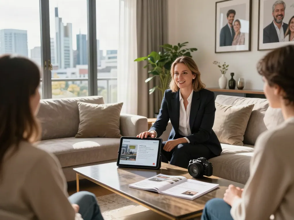 Bester Immobilienmakler Frankfurt präsentiert eine stilvolle Wohnung mit einem engagierten Agenten.
