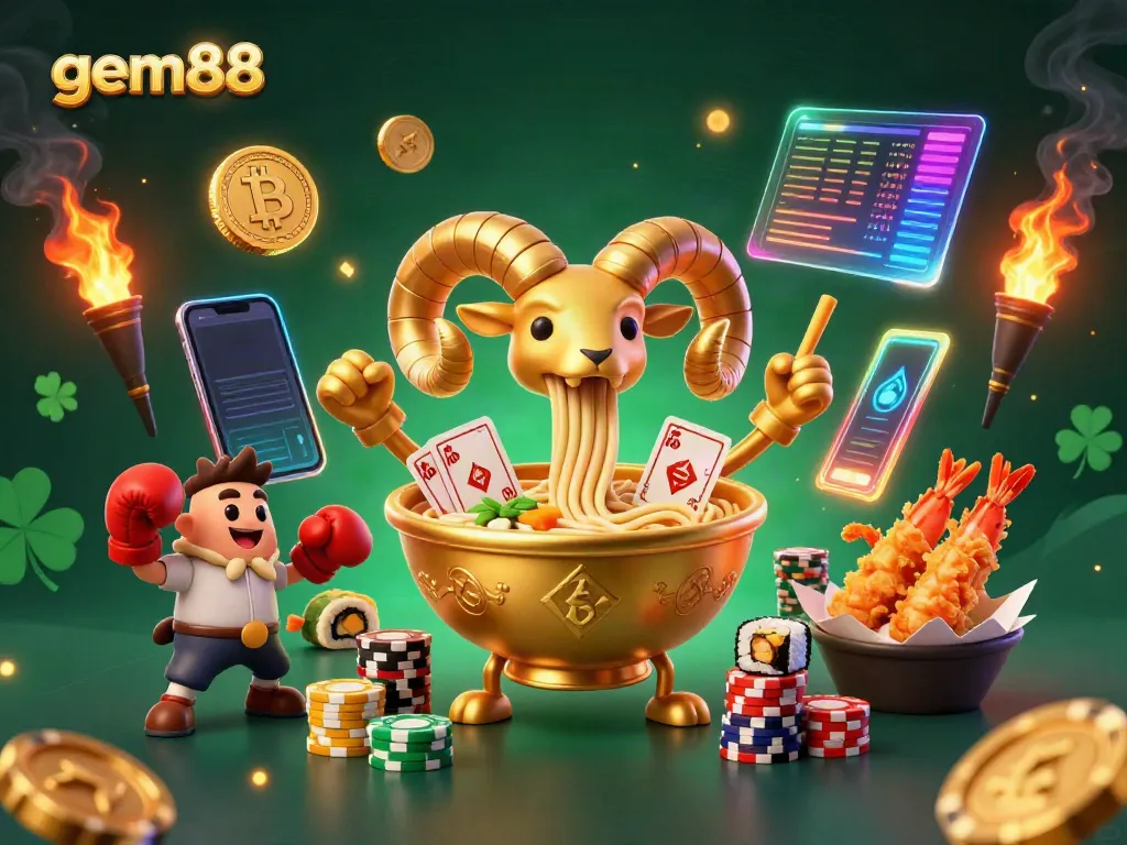 Gem88 engages players with vibrant characters and crypto elements in a dynamic casino scene.