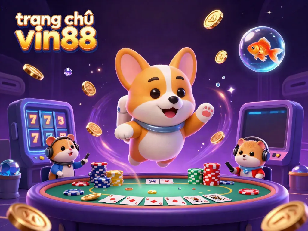 Experience the excitement of winning at trang chủ vin88 with this vibrant casino scene featuring playful characters and dynamic gaming elements.