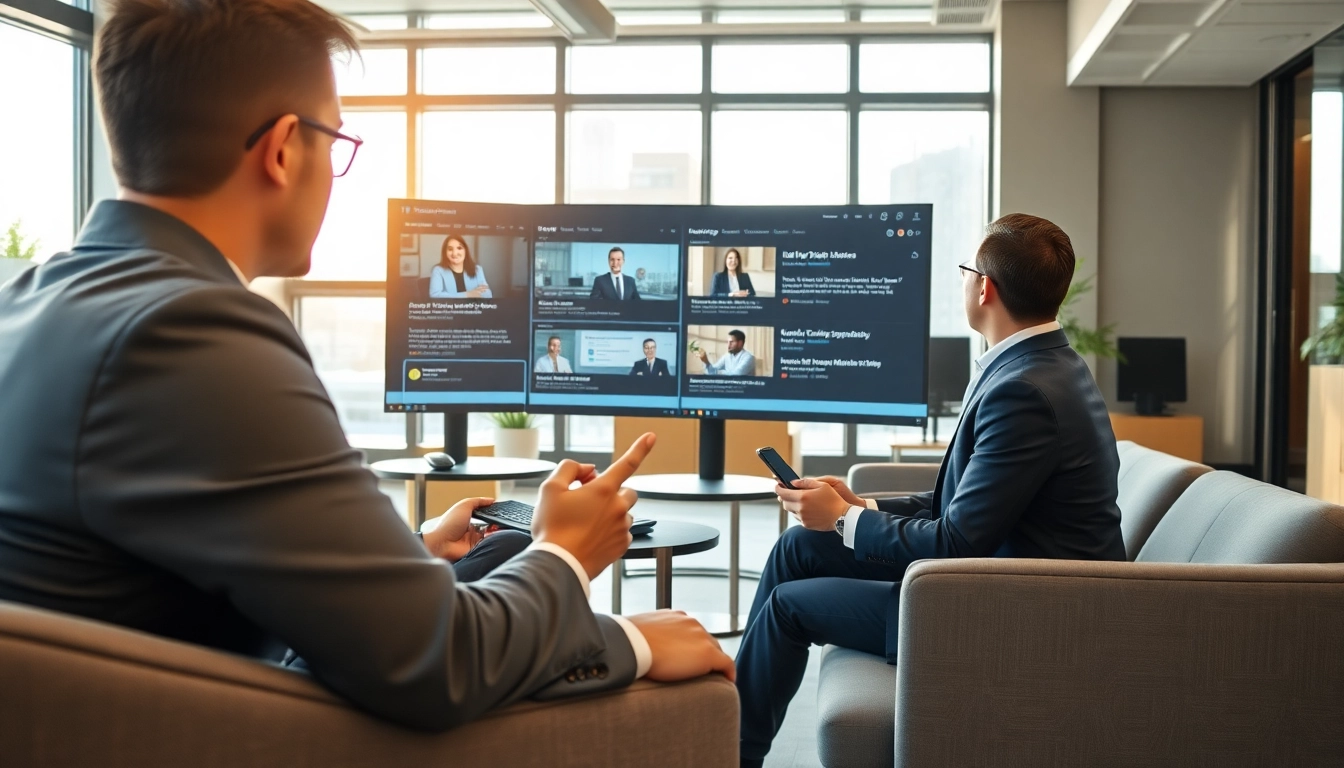 Headhunter IT in einem modernen Büro, während einer virtuellen Rekrutierungssitzung.