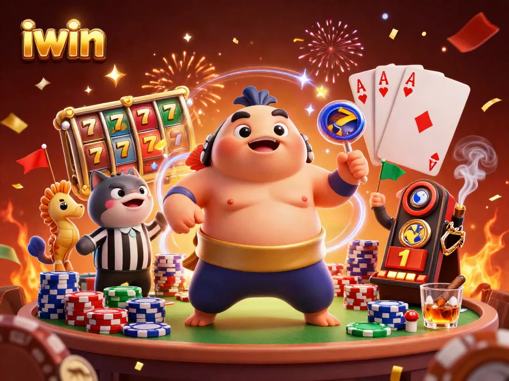 iwin presents a dynamic underwater casino scene featuring a sumo fugu with poker elements.