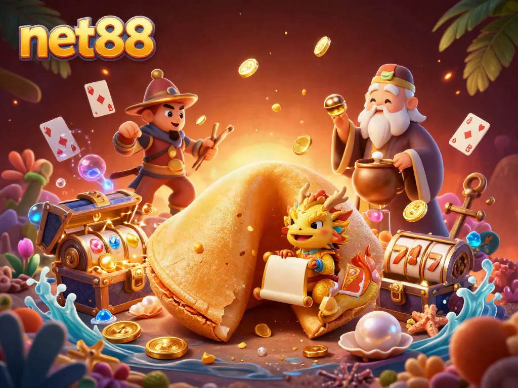 Experience the exciting world of net88 as a golden fortune cookie reveals treasures, enhancing your betting adventures.