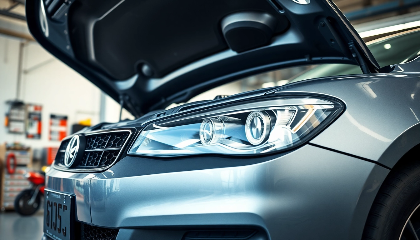 Motorschaden Ankauf: Expert assessment of a damaged car's engine in a professional garage.