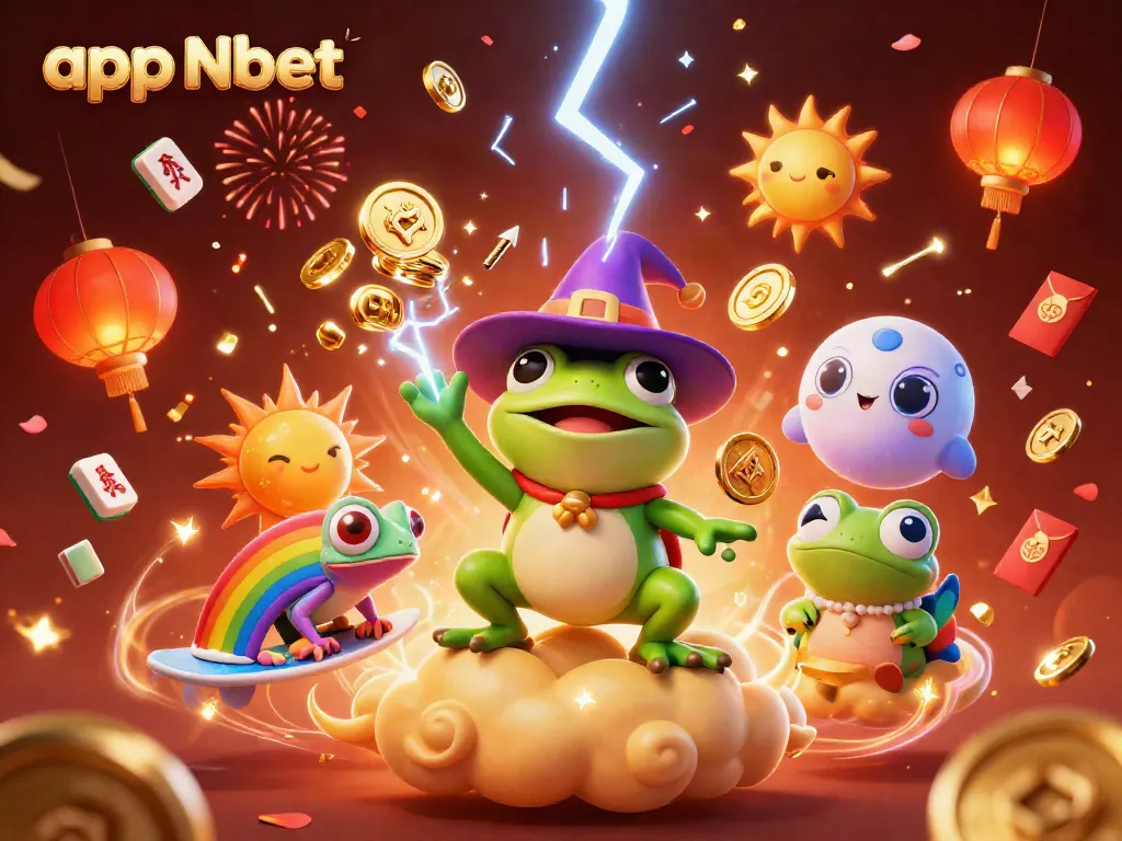 Engage with app Nbet featuring a vibrant scene of animated magic and casino elements for online gaming.
