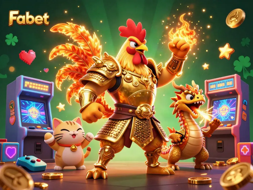 Experience exciting winning moments at Fabet's vibrant online casino with thrilling characters and game elements.