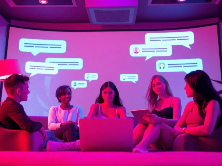 Engaging digital chat room for sex chat showcasing diverse avatars and cozy ambiance.