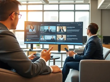 Headhunter IT in einem modernen Büro, während einer virtuellen Rekrutierungssitzung.