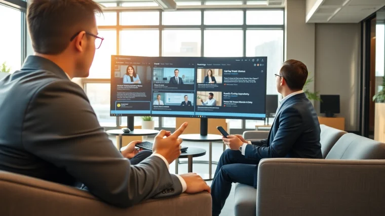Headhunter IT in einem modernen Büro, während einer virtuellen Rekrutierungssitzung.